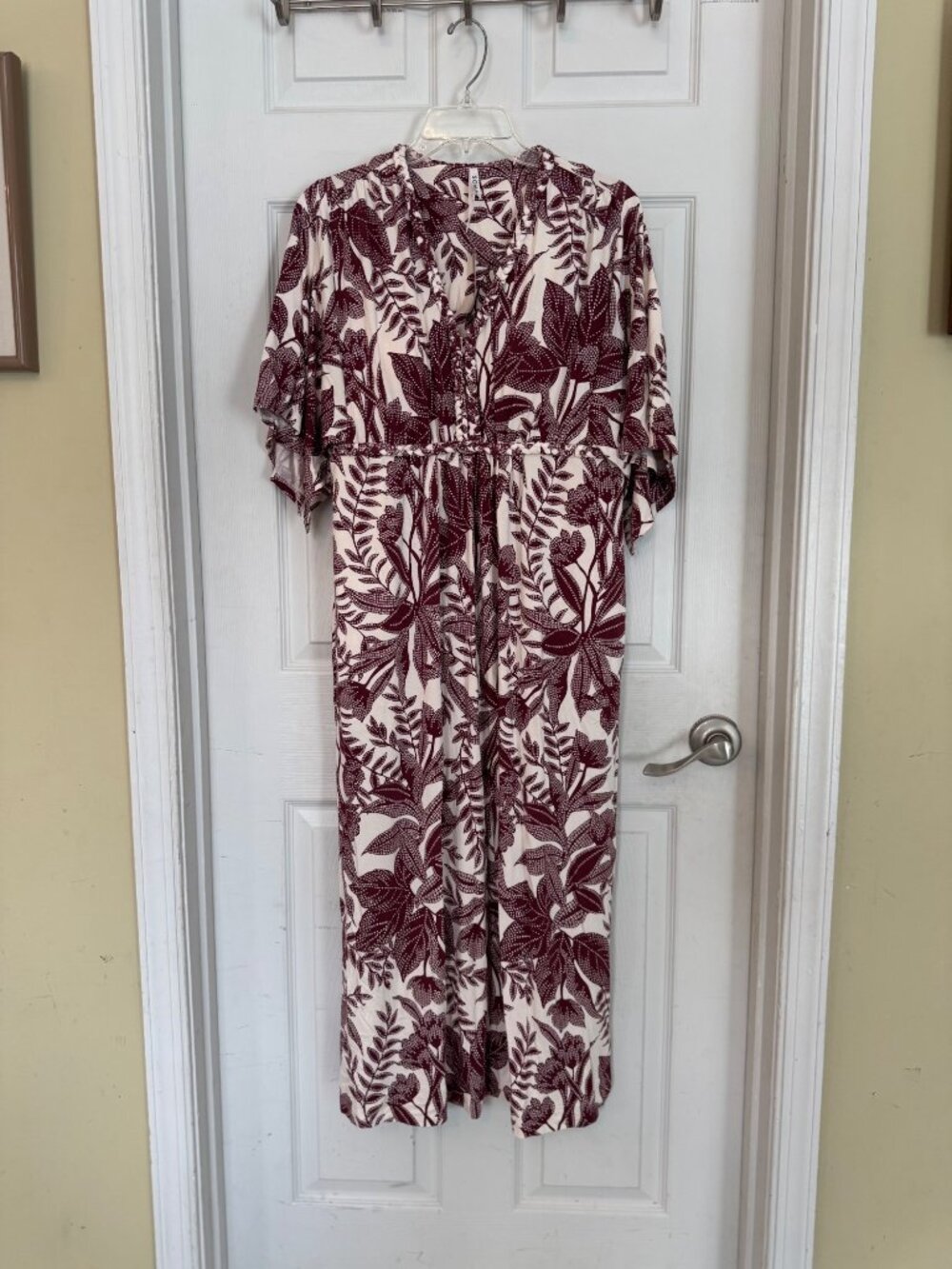 Soma Soft Jersey Caftan Palms Tropical Dress Maxi Pockets Built In Bra Large NWT - Picture 4 of 16